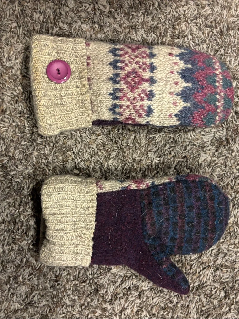 Cozy Fair Isle Knit Mittens - Cream, Pink & Blue